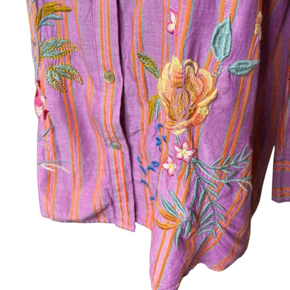 Johnny Was Indigo Button Down Tunic Shirt Medium M Pink Orange Stripe Top - Picture 6 of 9